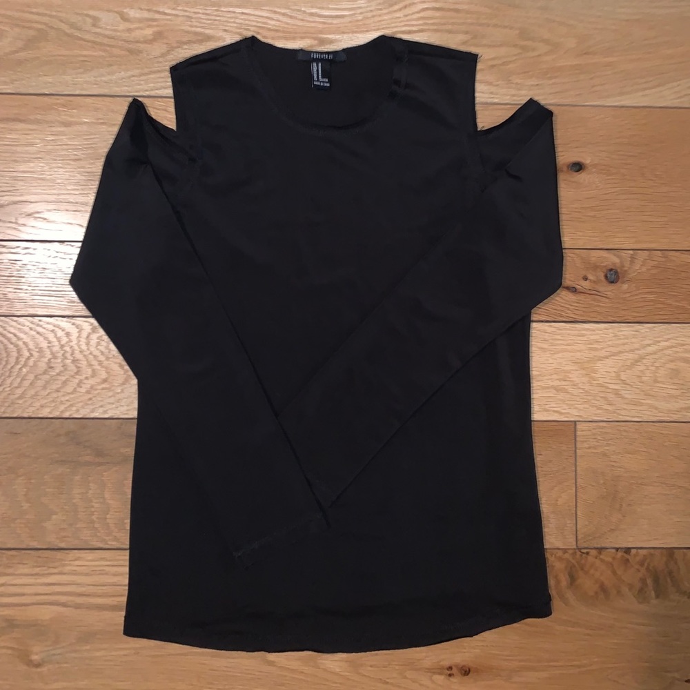 Forever 21 Black Cold Shoulder Long Sleeve Top